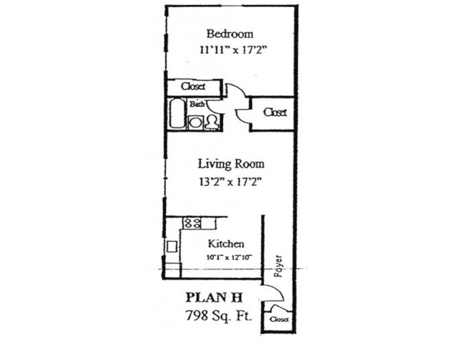 Plan H: 1 bed, 1 bath