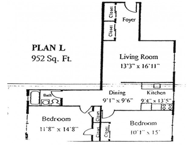 Plan L: 2 bed, 1 bath