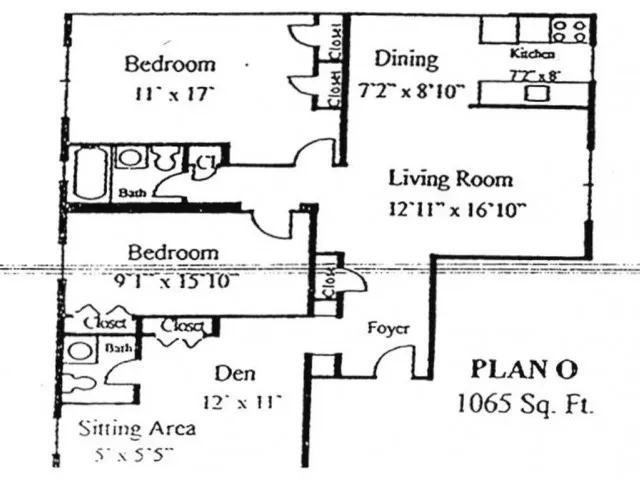 Plan O: 2 bed, 1 bath