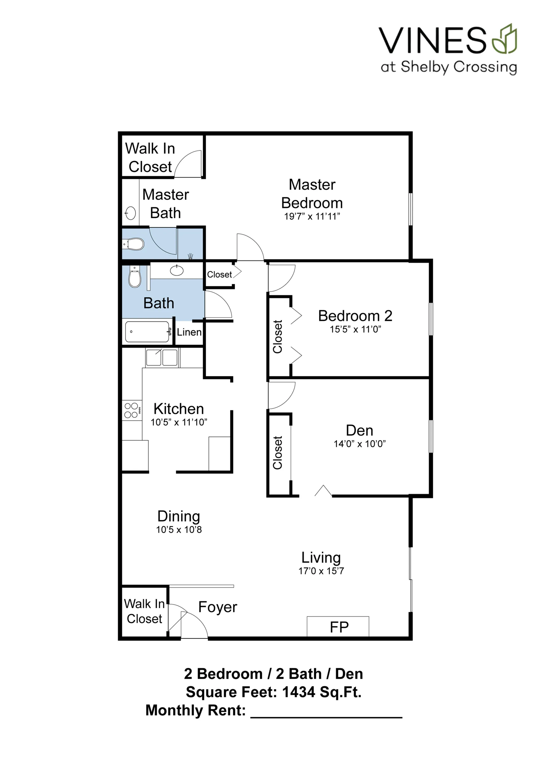 2 Bed 2 Bath with Den