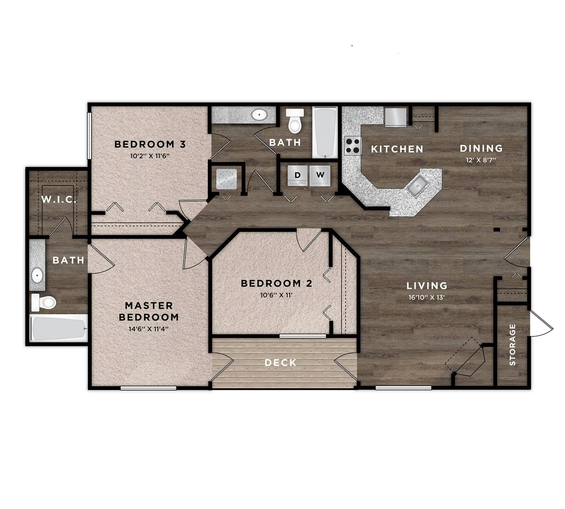 Three Bedroom Two Bath Floor Plan