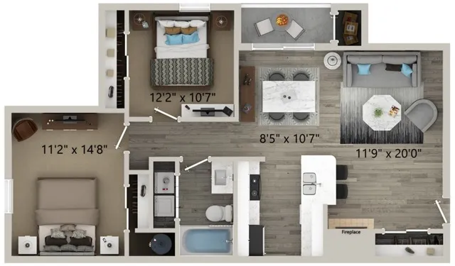 Two Bedroom One Bath Floor Plan