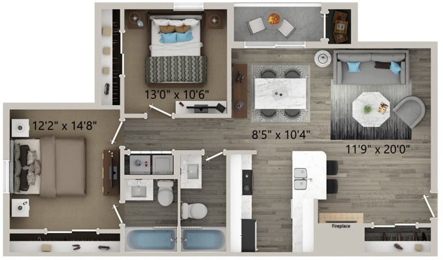 Two Bedroom One Bath Floor Plan