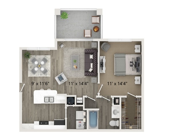 A1  1 bedroom 1 bathroom 738 square feet