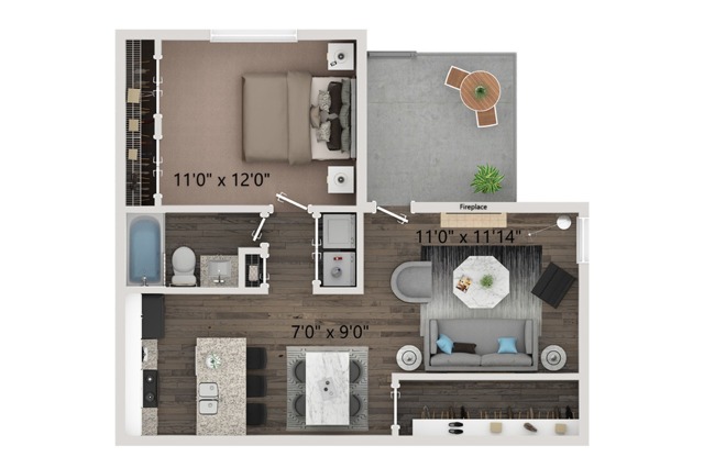 One bedroom- one bath floor plan with full size washer and dryer connections. Ground floor homes offer wood plank style flooring all through out. Second floor homes offer carpet in the bedroom\'s and closets.