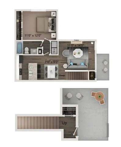 One bedroom- one bath townhome with full size washer and dryer connections. Ground floor homes offer wood plank style flooring all through out. Second floor homes offer carpet in the bedroom\'s and closets.