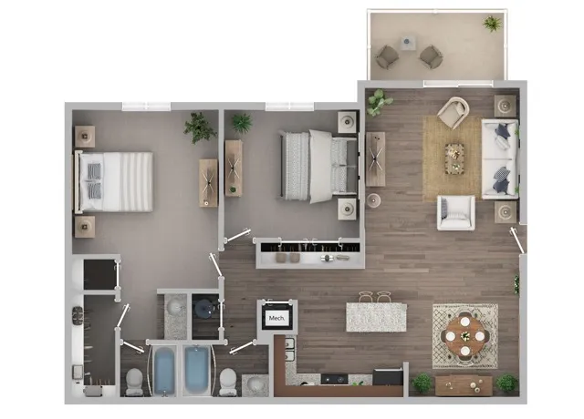 Two Bedroom Two Bath Floor Plan