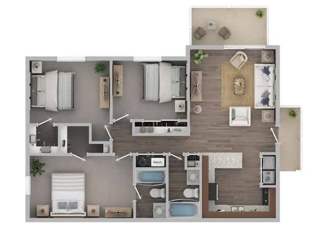Three Bedroom Two Bath Floor Plan