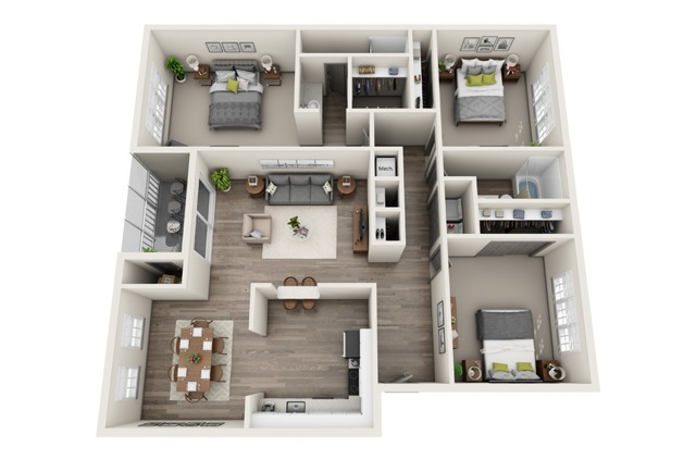 Three Bedroom Two Bath Floor Plan