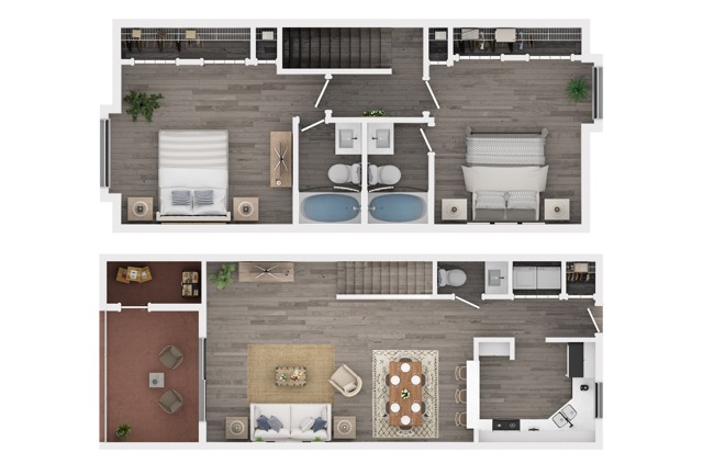 Two Bedroom Two and Half Bath Floor Plan