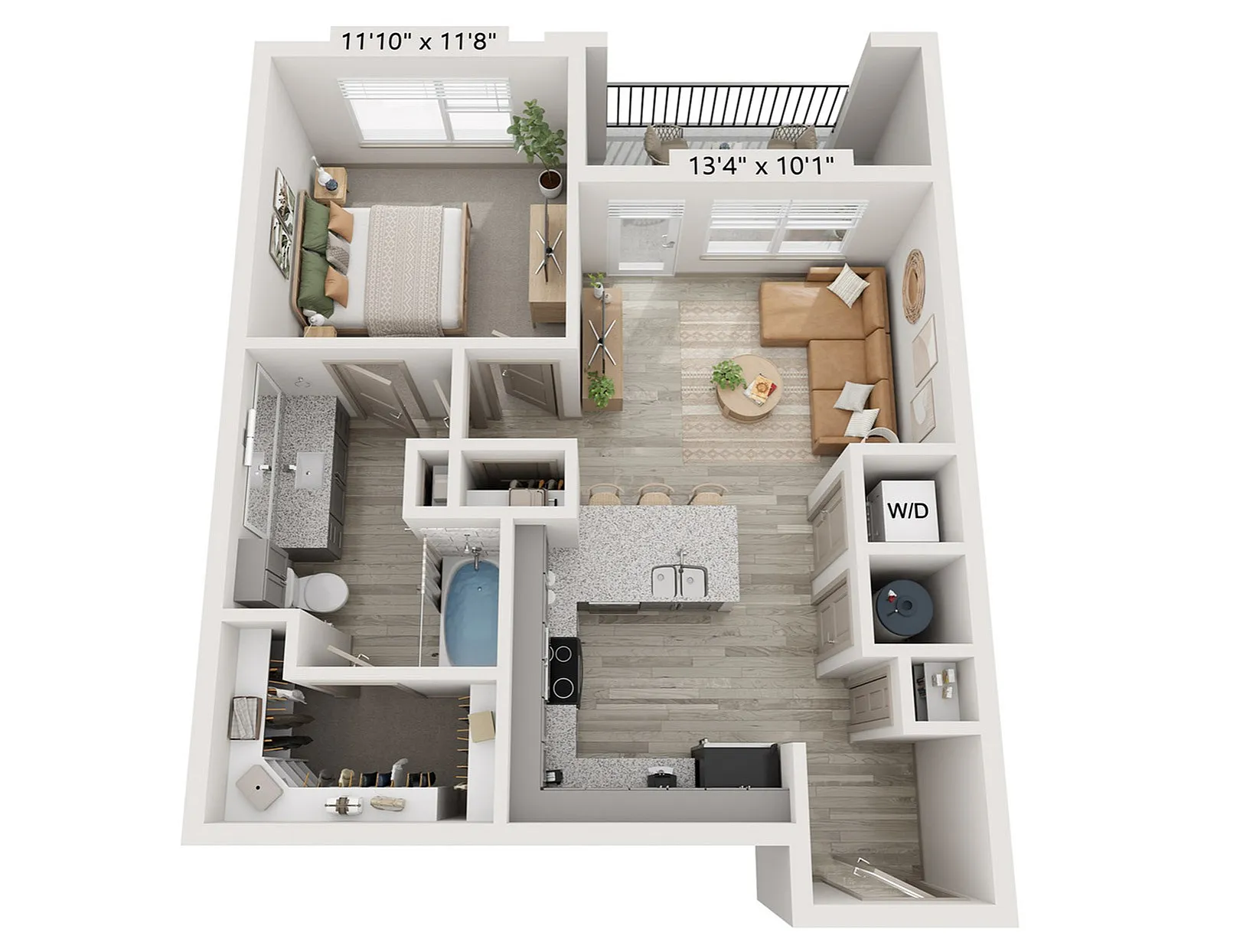 1x1 683 sqft - A2 Floorplan