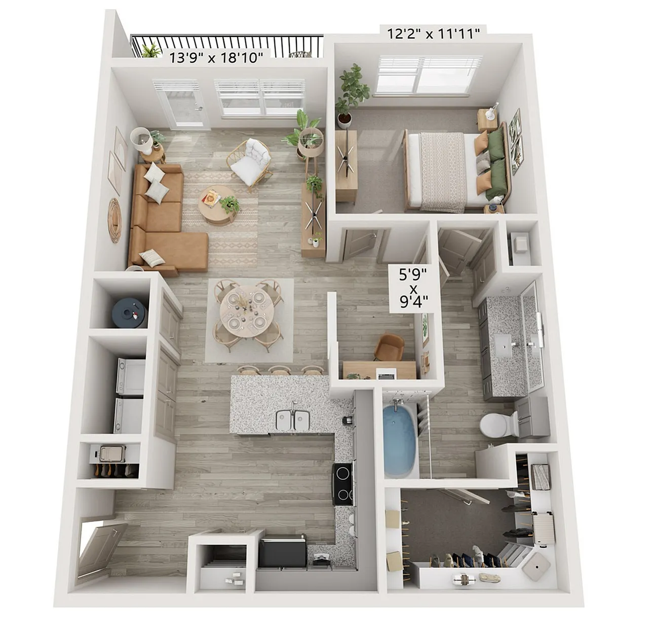 1x1 822 sqft - A6 Floorplan