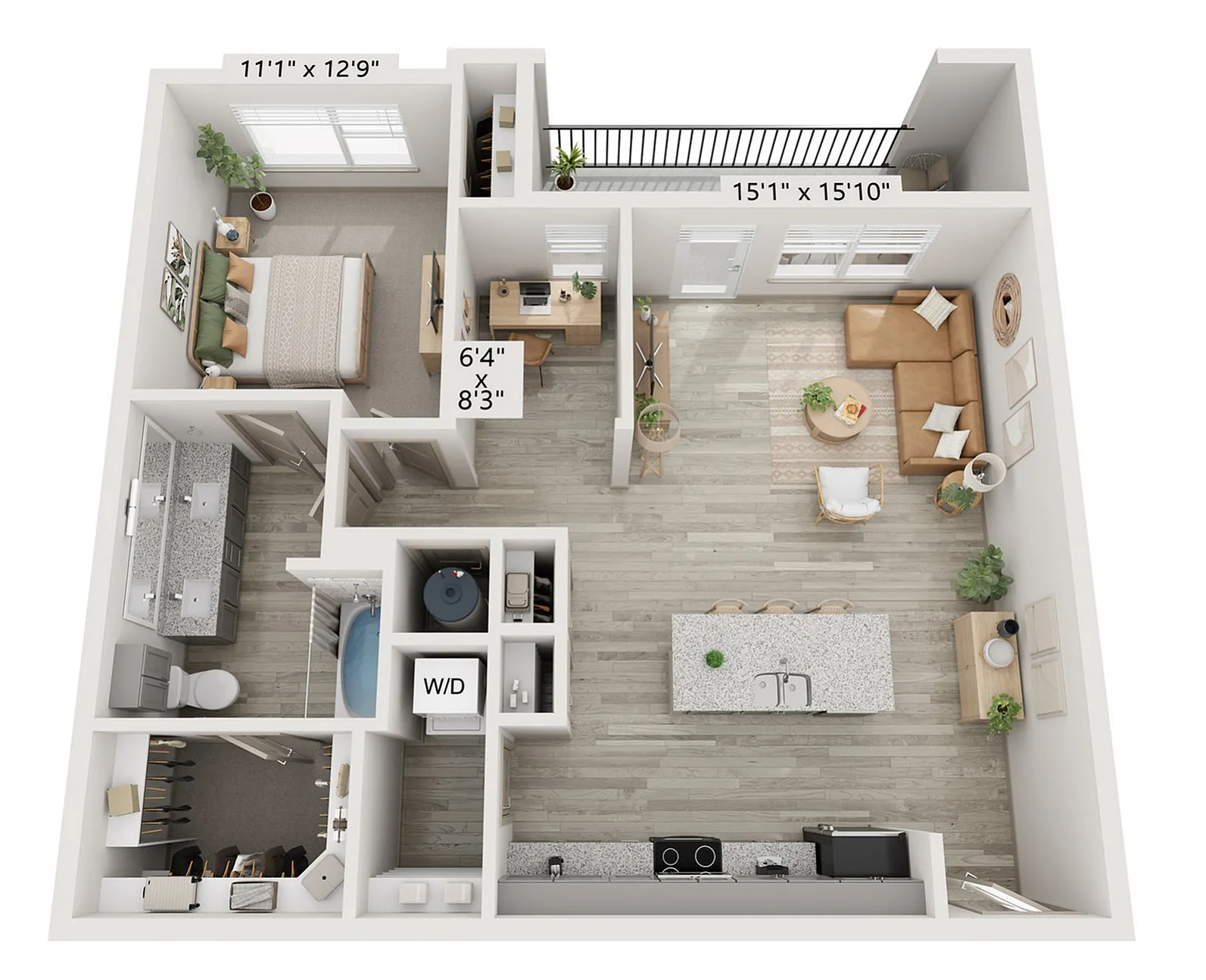 1x1 915 sqft - A7 Floorplan