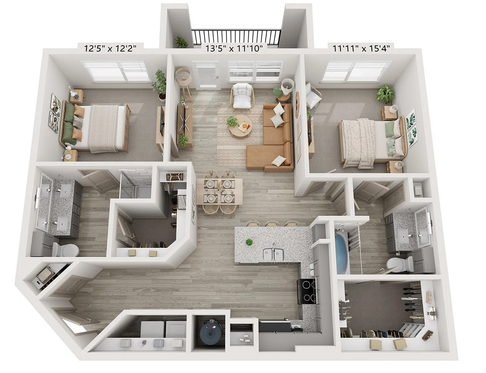 2x2 1088 sqft - B2 Floorplan