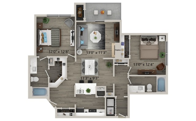 Two Bedroom Two Bath Floor Plan