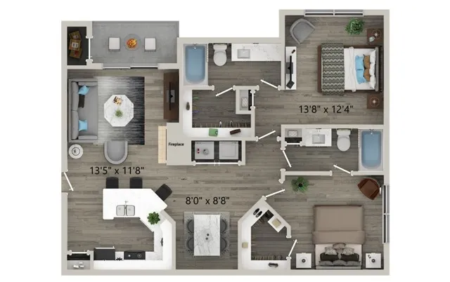 Two Bedroom Two Bath Floor Plan