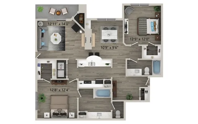Two Bedroom Two Bath Floor Plan
