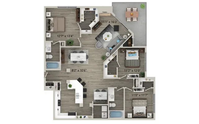 Three Bedroom Two Bath Floor Plan