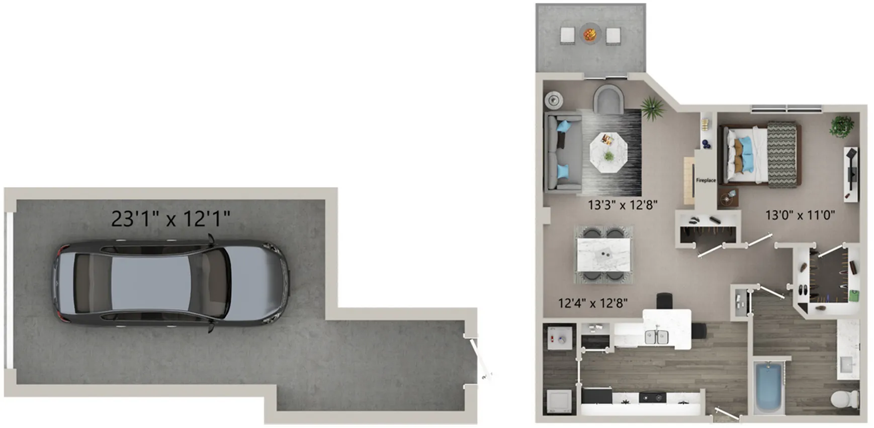 On Bedroom One Bathroom Floor Plan with Garage