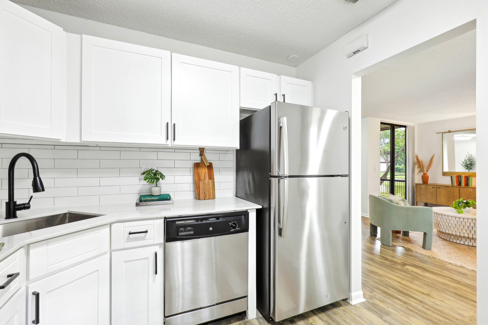 Renovated kitchen with stainless steel appliances
