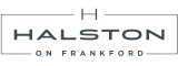 Elegant Halston on Frankford logo featuring sleek typography with a minimalist design.