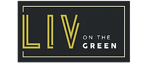 Modern logo design for LIV on the Green, featuring sleek typography in a dark and gold color scheme.