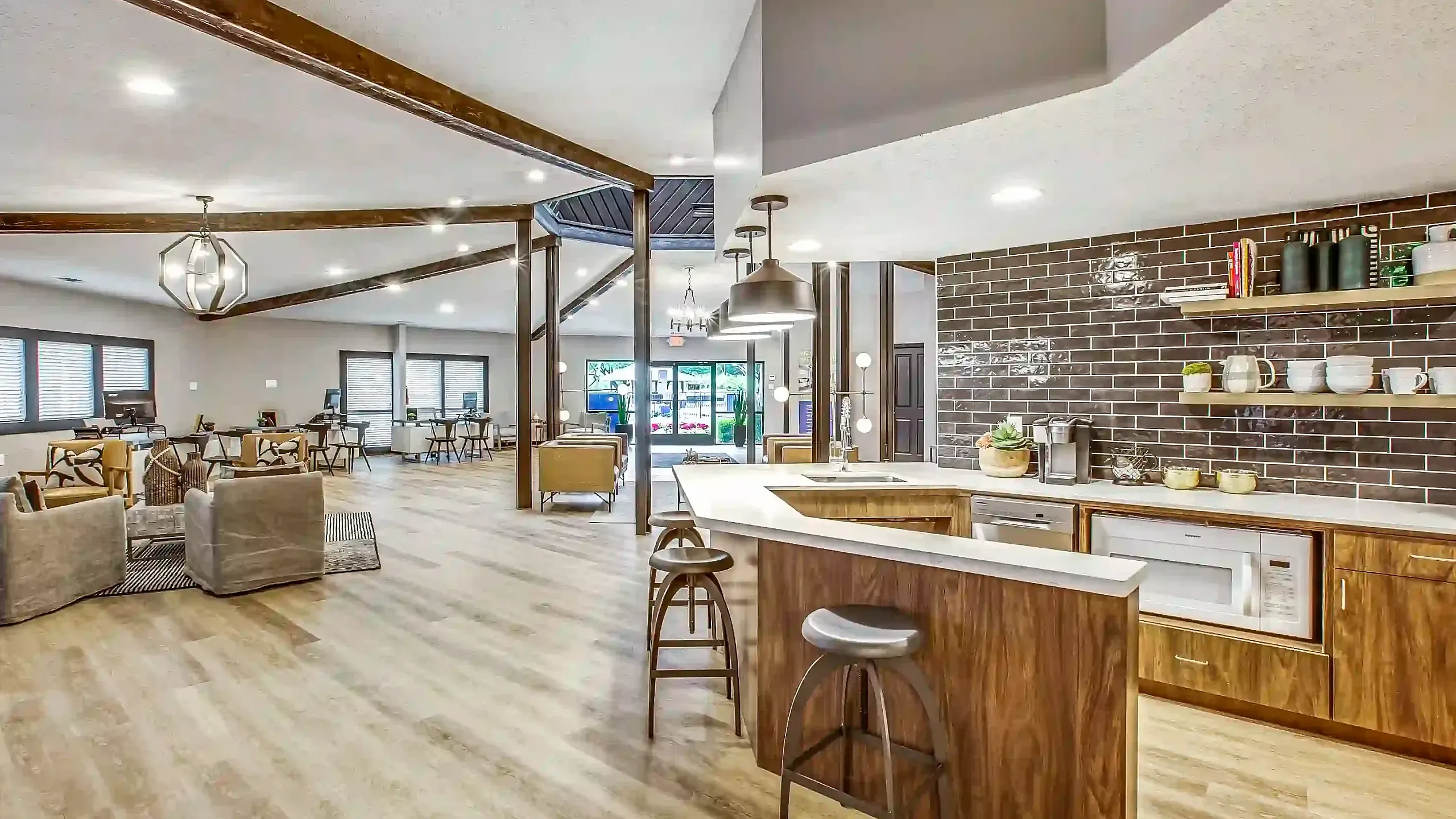 Resident lounge with bar and chairs
