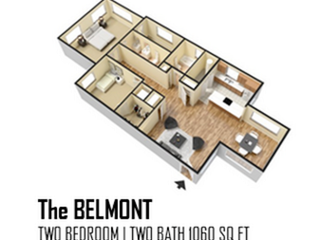 Elegant collection of 3D floor plans showcasing The Ascot, The Belmont, The Bradford, and The Biltmore models. Each layout offers unique living spaces, from a cozy one-bedroom to spacious two-bedroom units with modern amenities, ranging from 612 to 1225 sq ft.