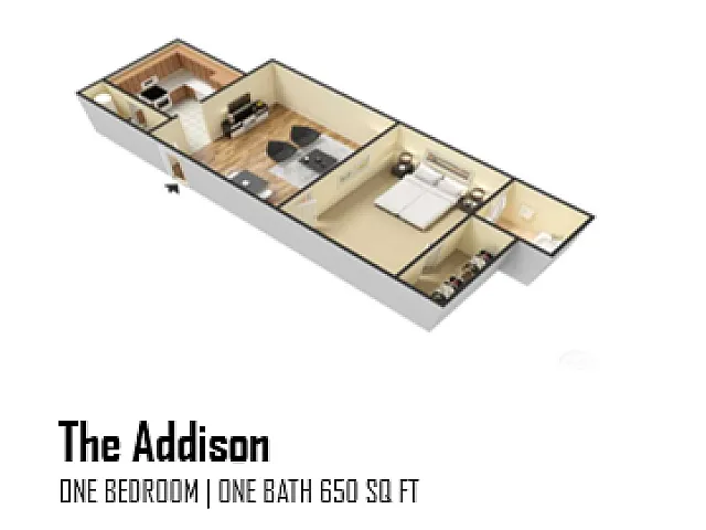 Explore diverse floor plans: 'The Athens' and 'The Addison' offer cozy one-bedroom layouts at 650 sq ft, while 'The Ashford' provides a spacious one-bedroom living experience at 800 sq ft. Discover 'The Brunswick' with two bedrooms and two baths, expanding comfort across 1230 sq ft.