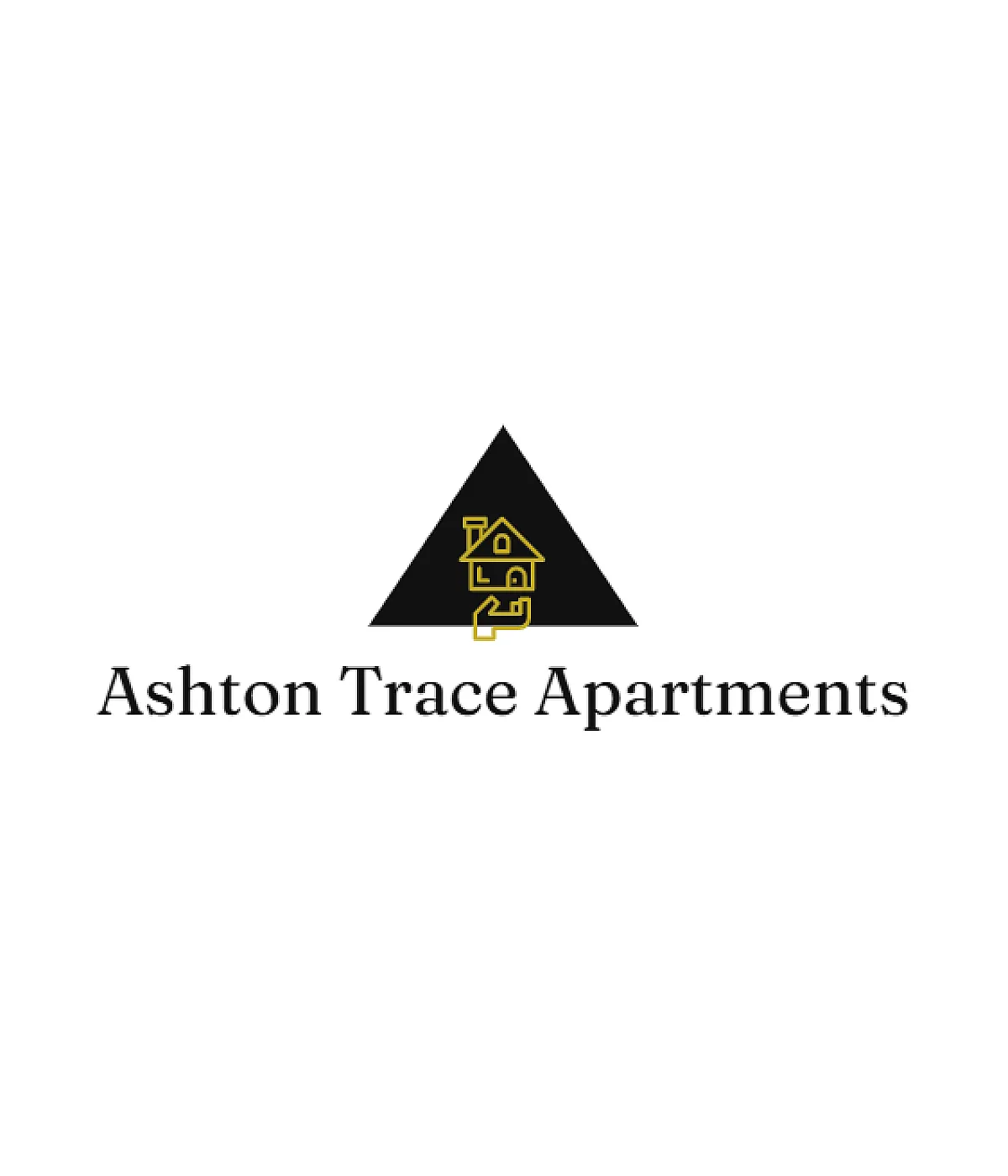 Modern logo for Ashton Trace Apartments featuring a minimalist house design within a sleek triangle.