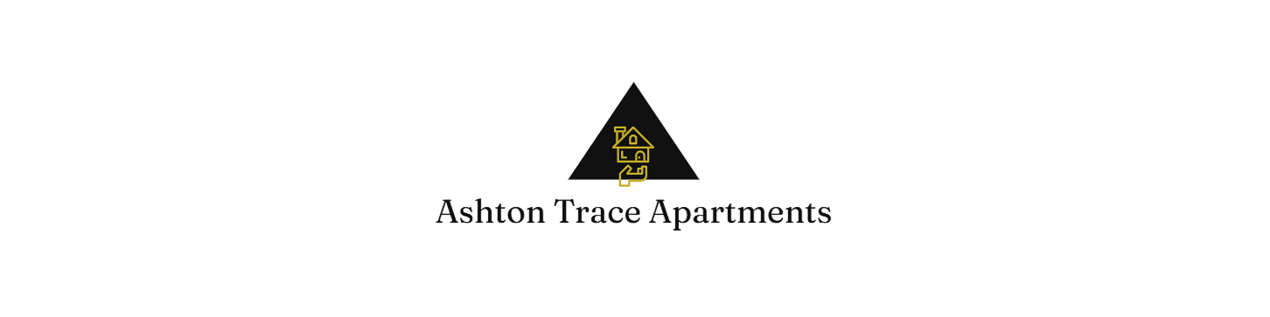 Elegant logo for Ashton Trace Apartments featuring a stylized house within a sleek black triangle, symbolizing modern living.