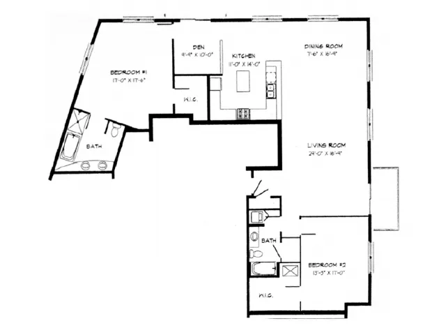2 Bed + Den / 2 Bath - 1,952 SF