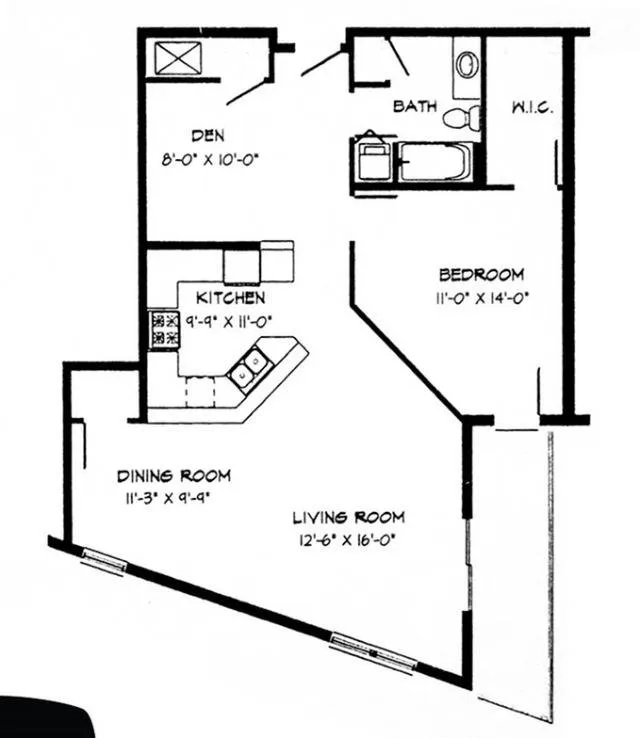 1 Bed + Den / 1 Bath - 1,040 SF