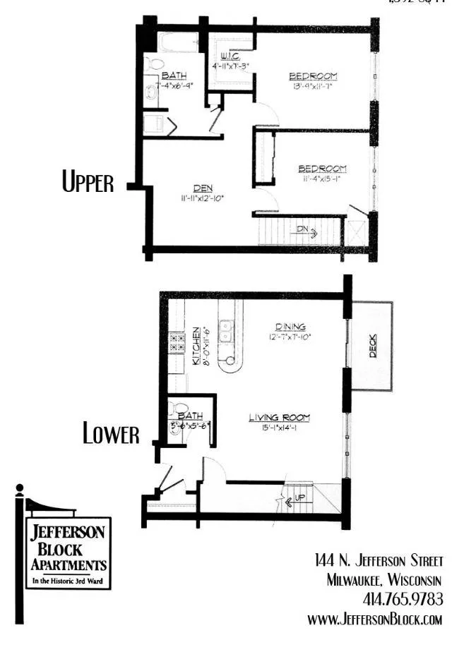 2 Bed + Den / 1.5 Bath - 1,392 SF