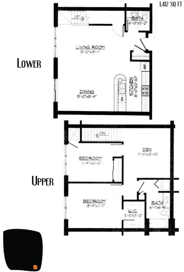 2 Bed + Den / 1.5 Bath - 1,412 SF