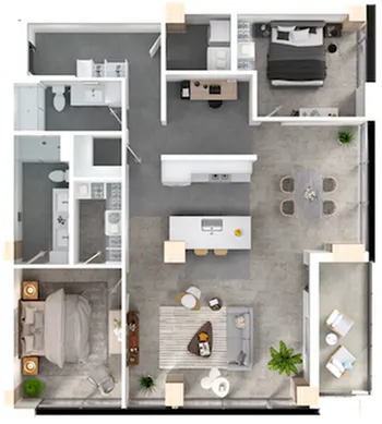 Furnished 2 BR + den