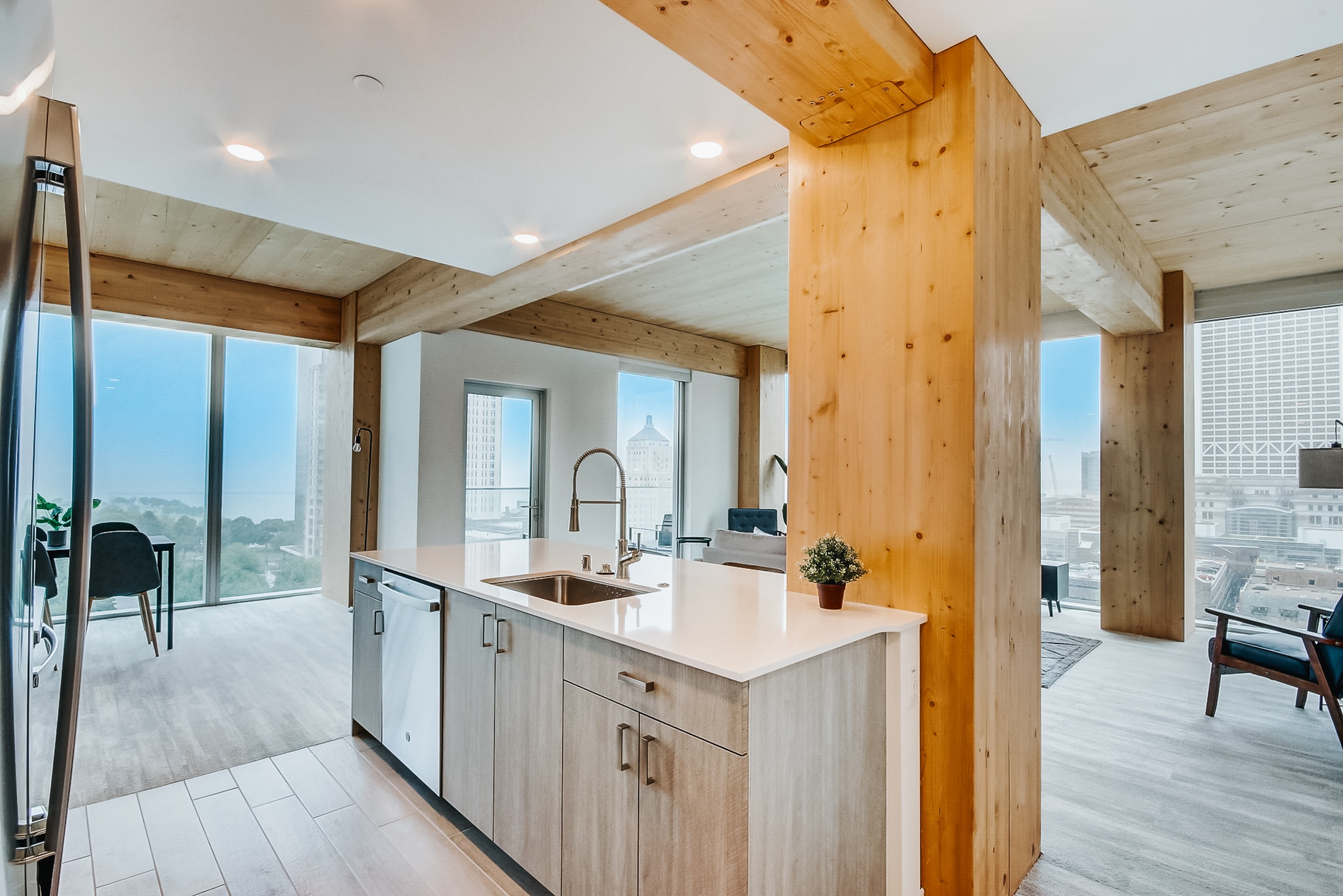 exposed timber in furnished luxury apartment