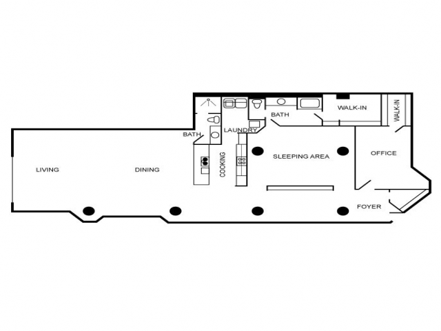 Floor plan featuring two bedrooms and two bathrooms.