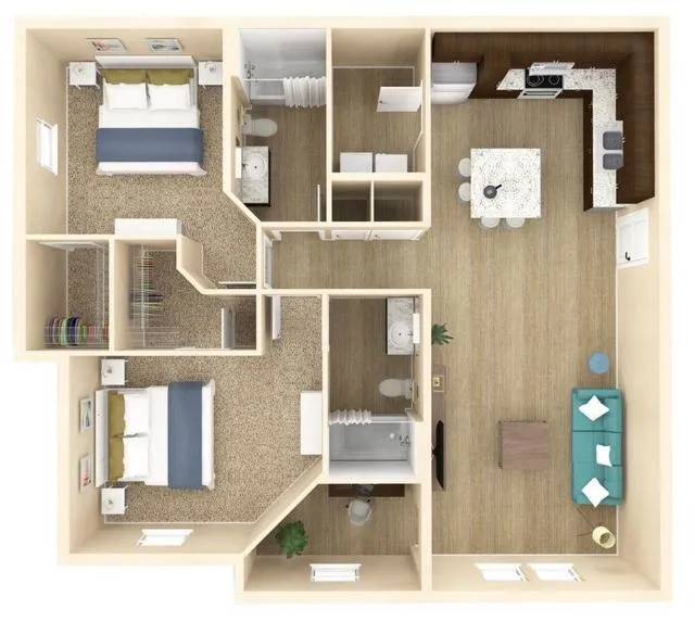 2 bedroom 2 bath floor plan