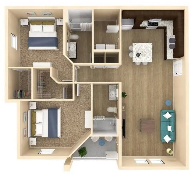 2 bedroom 2 bath floor plan