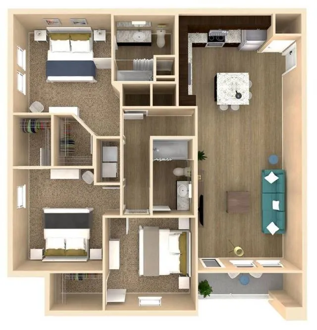 3 bedroom 2 bath floor plan