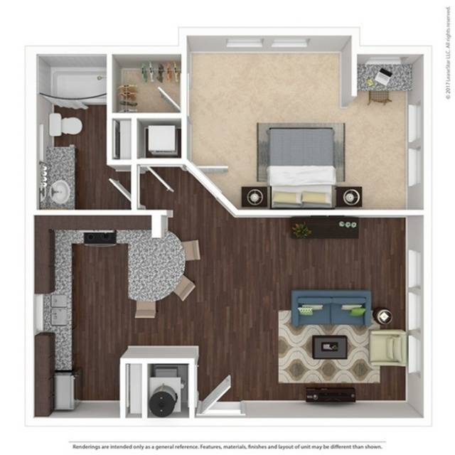Lantower Asturia - A3 - 736 SF - 1B1B - 3D Floorplan