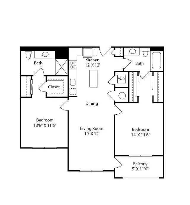 Spacious Two Bedroom Two Bathroom with Open Concept