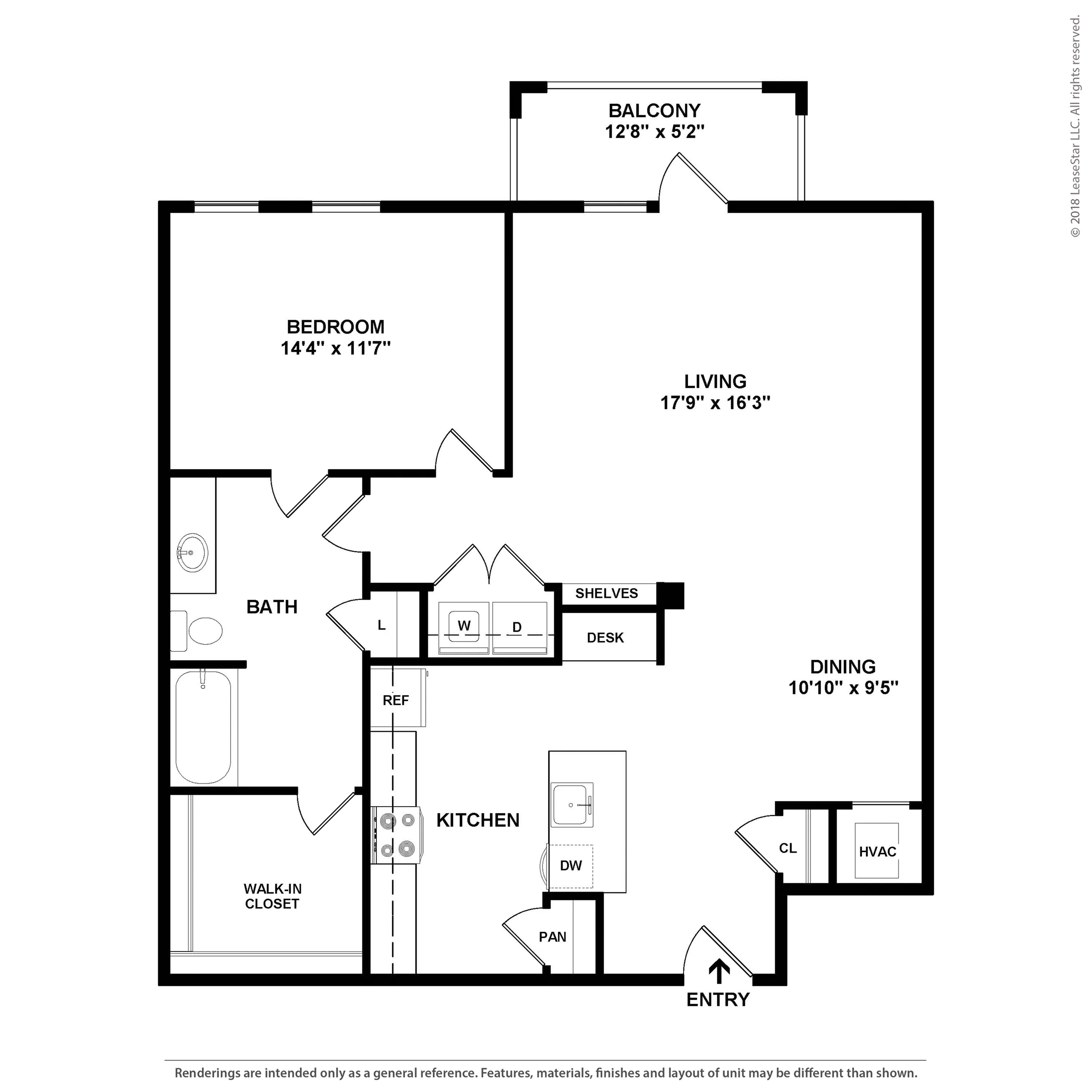 Modern floor plan highlighting a spacious living area, cozy bedroom, functional kitchen with pantry, and a private balcony, ideal for comfortable living.