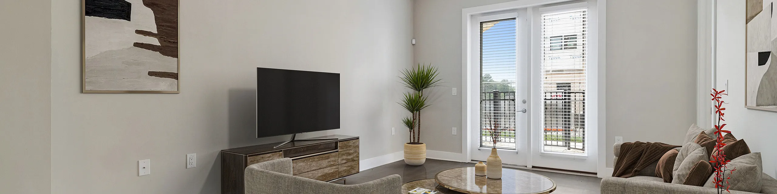 Chic and modern living room with stylish furniture, elegant decor, and bright natural light, perfect for relaxation and entertainment.