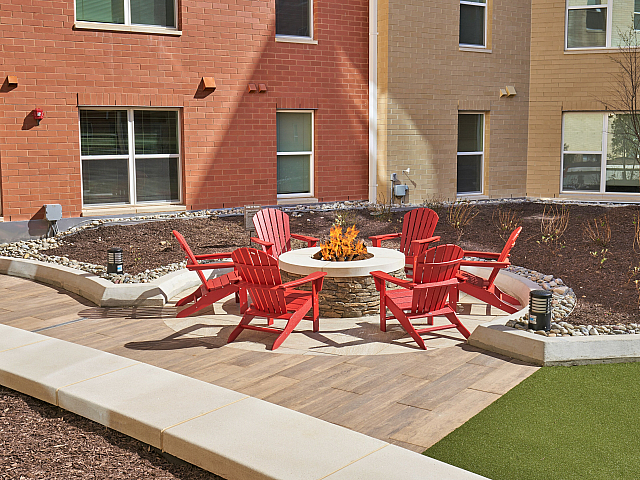 Outdoor terrace with fire pit