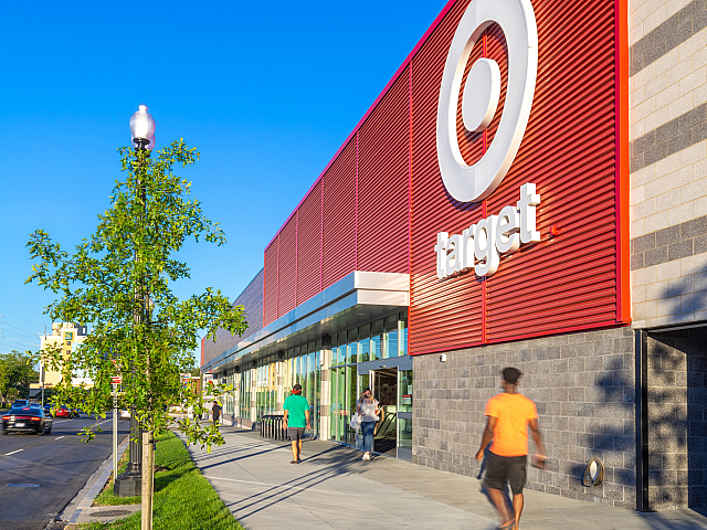 Exterior building of Target showcasing their logo on a red sign