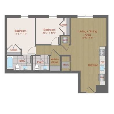 Image of 2M Two Bedroom Floor Plan | Ovation at Arrowbrook | Herndon Affordable Apartments