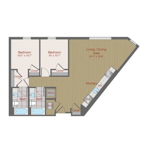 Image of 2K1 Two Bedroom Floor Plan | Ovation at Arrowbrook | Herndon Affordable Apartments