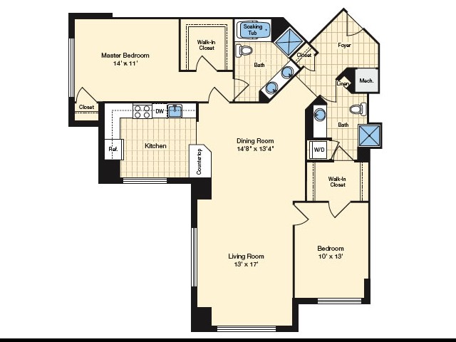 2 Bdrm Floor Plan | Apartments In Alexandria VA 4 | Carlyle Place